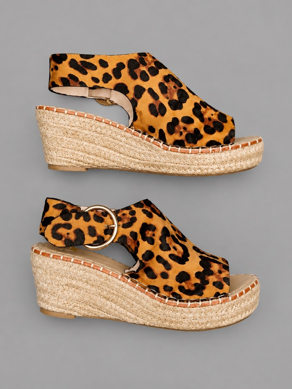 Catherine Malandrino Leopard Print Calf Hair Espadrille Wedge Sandals US 7